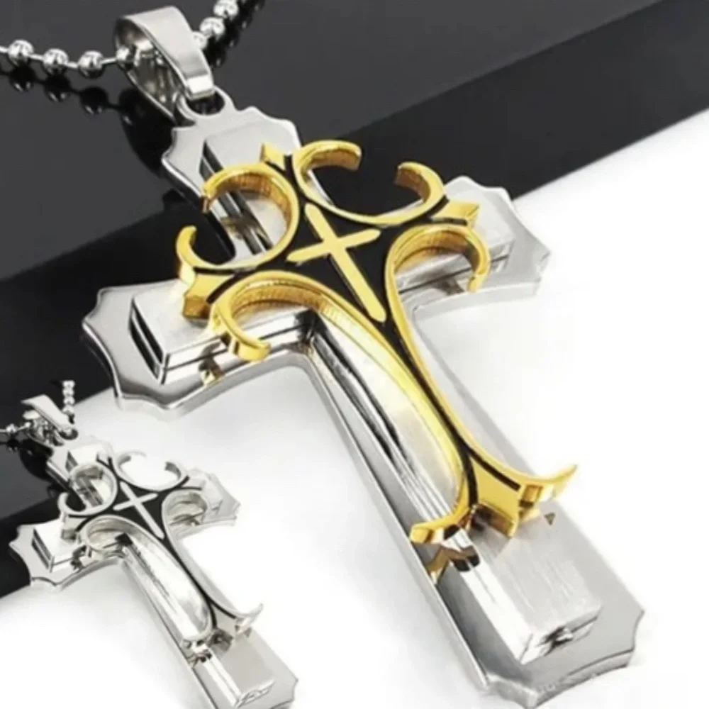 NIP Gold and Silver Tone Cross with Necklace for Men!